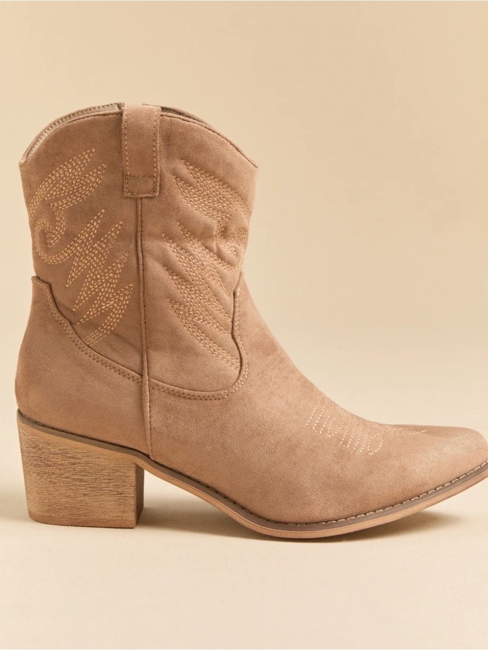 Altar'd State Taupe Suede Western Block Heel Ankle Boots